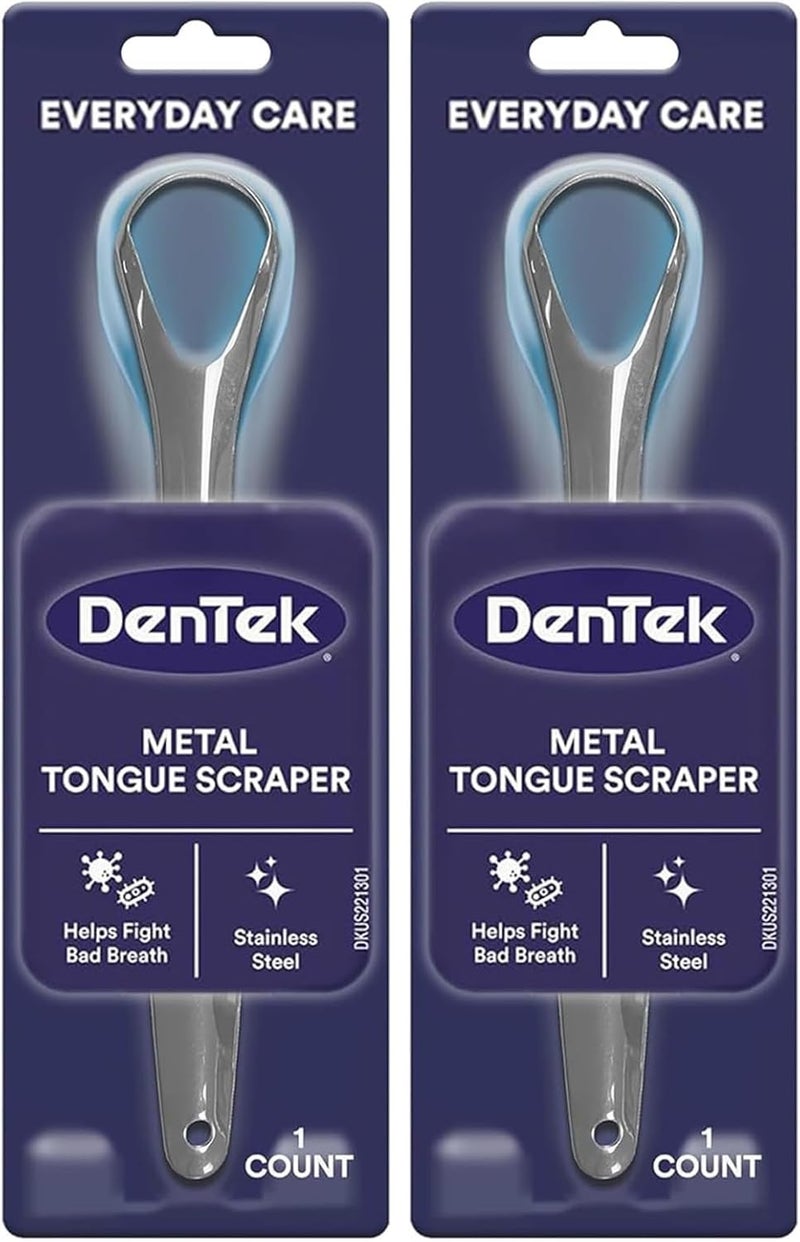 Dentek Metal Tongue Scraper for Better Oral Health – Removes Bacteria, Fights Bad Breath – 100% Stainless Steel, Dishwasher-Safe – Slim Design, Works Gently (Pack of 2) - Image 1